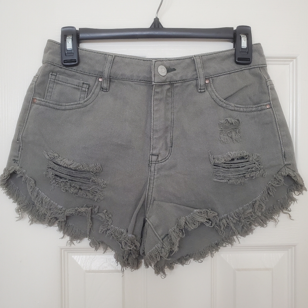 PacSun Green Jean Shorts Distressed Frayed Hem